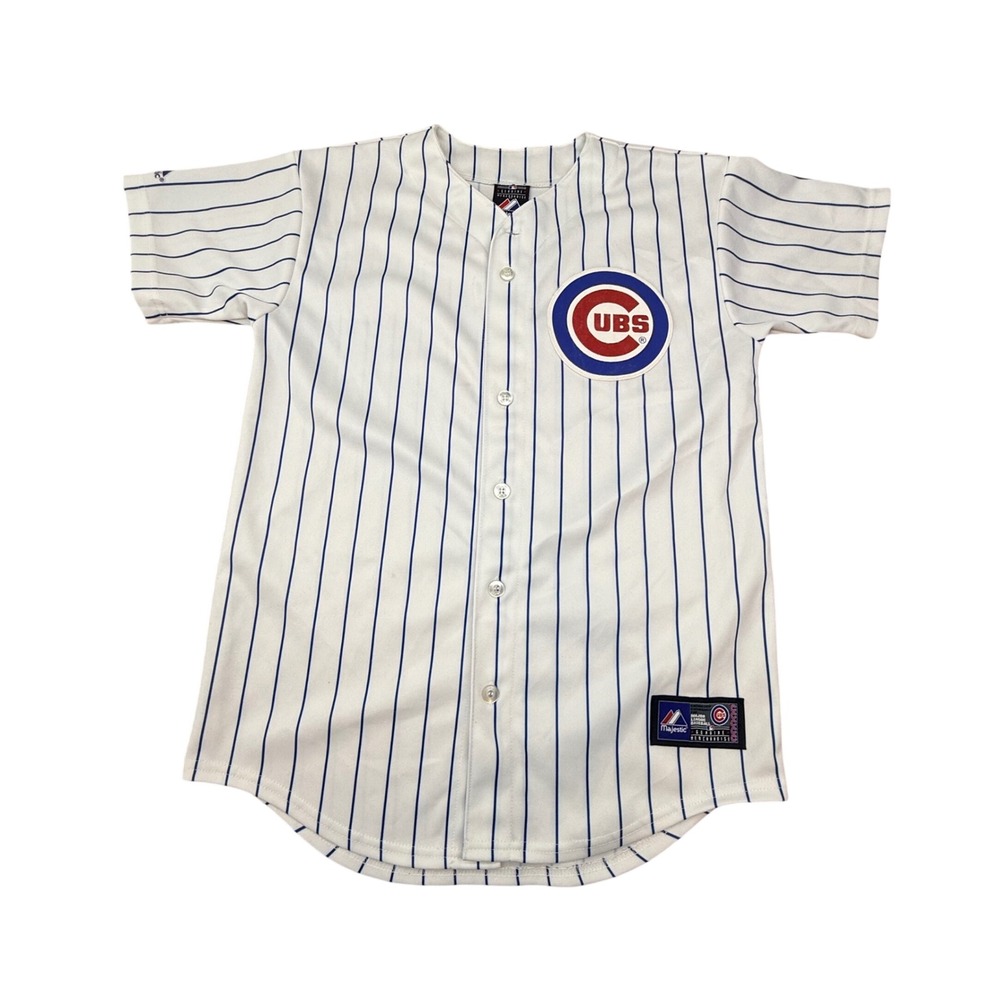 Majestic Chicago Cubs MLB Baseball Jersey White Blue Pinstripe Mens Large L
